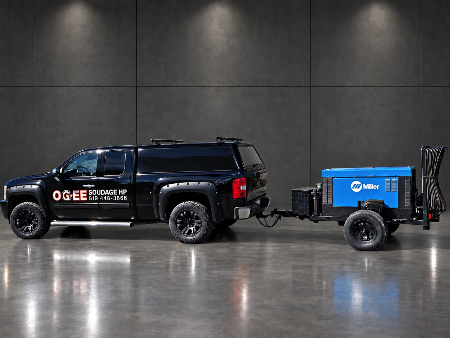 Camion OGEE Soudage HP et remorque de soudage mobile sur fond gris